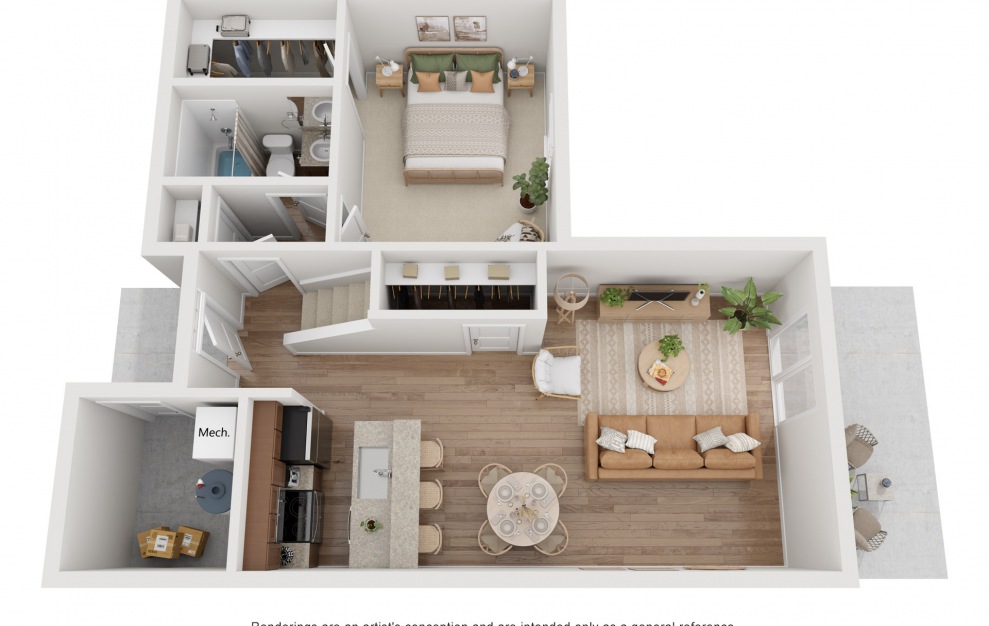 The Villa - 3 bedroom floorplan layout with 2 baths and 1258 to 1300 square feet. (Floor 1)