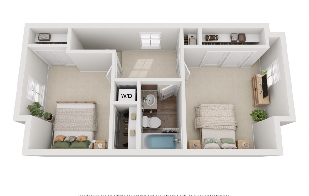 The Villa - 3 bedroom floorplan layout with 2 baths and 1258 to 1300 square feet. (Floor 2)