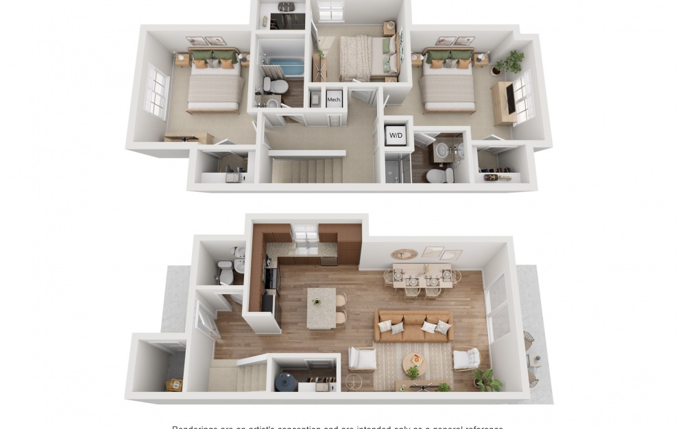The Veranda - 3 bedroom floorplan layout with 2.5 baths and 1178 square feet. (Floor 3)