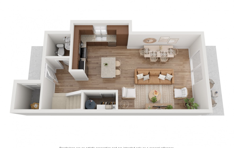The Veranda - 3 bedroom floorplan layout with 2.5 baths and 1178 square feet. (Floor 1)