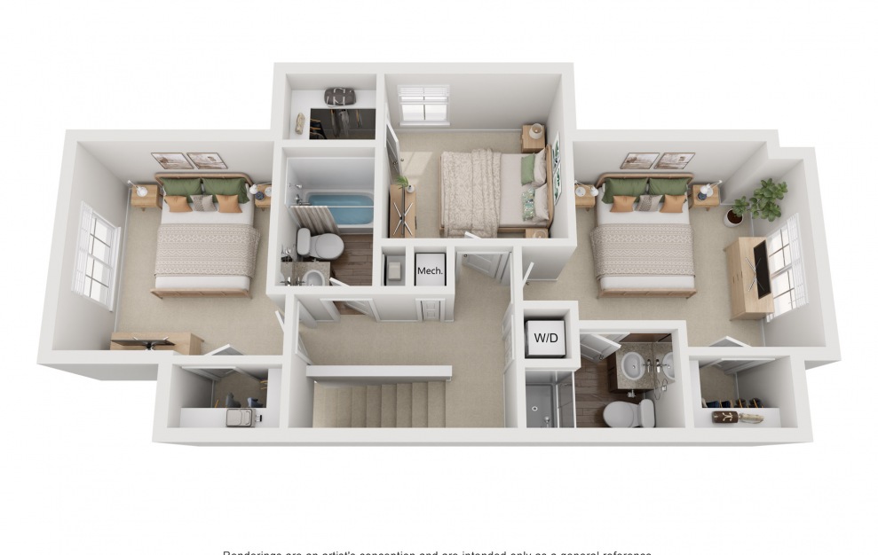 The Veranda - 3 bedroom floorplan layout with 2.5 baths and 1178 square feet. (Floor 2)